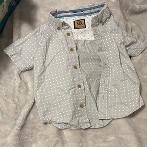 Little Boys' Light Gray Button-Down Shirt with White Dots Easter